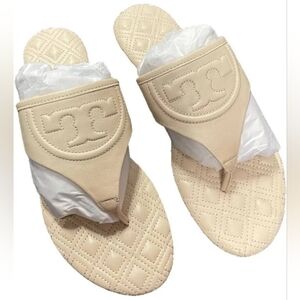 Tory Fleming Quilted Thong Sandals Dulce leche light beige size 7
